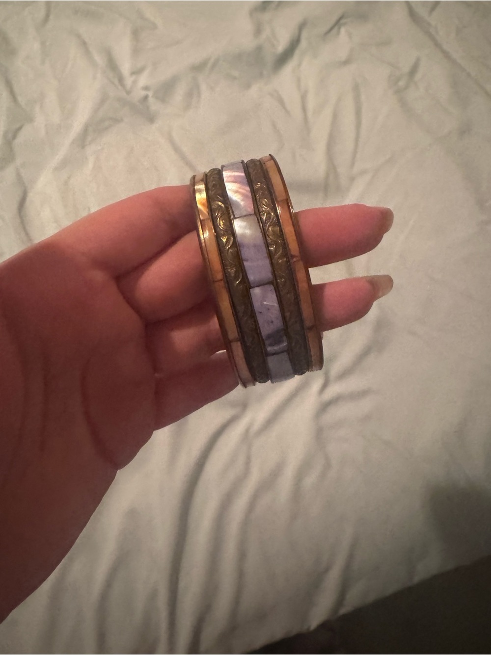 Vintage mother of pearl gold bangle